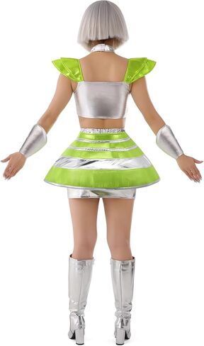Spooktacular Creations Halloween 5 Pcs Space Cadet Costume Women, Alien Dress with Robot and Top Skirt for Cosplay Party in Saudi Arabia
