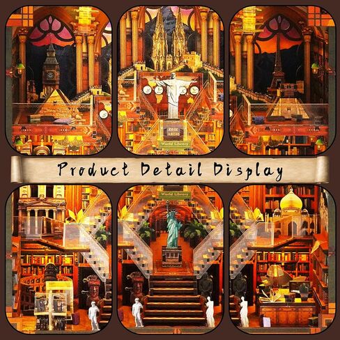 Book Nook Kit for Adults and Teens, 3D Puzzle Booknook Bookshelf Decor with LED Light, Dual Power Options (Battery/Type-C), Perfect Miniature Dollhouse Gift (Global Library) in Kuwait