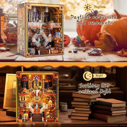Book Nook Kit for Adults and Teens, 3D Puzzle Booknook Bookshelf Decor with LED Light, Dual Power Options (Battery/Type-C), Perfect Miniature Dollhouse Gift (Global Library) in Kuwait