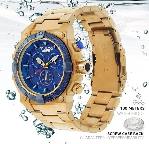 الساعات Mulco للرجال - Buzo ، علبة من الفولاذ المقاوم للصدأ مع شريط السيليكون المعصم أو حزام الفولاذ المقاوم للصدأ ، حركة كرونوغراف الكوارتز ، شاشة تمثيلية كبيرة للوجه ، 100 متر - مقاومة للماء in Kuwait