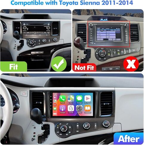ستيريو سيارة 9 بوصة IPS تعمل باللمس Android 12 لسيارة Toyota Sienna 2011-2014 مع CarPlay اللاسلكي وAndroid Auto 2+32GB راديو السيارة، دعم GPS، WiFi 6، Bluetooth، 5.4، راديو FM، كاميرا احتياطية، SWC in Kuwait