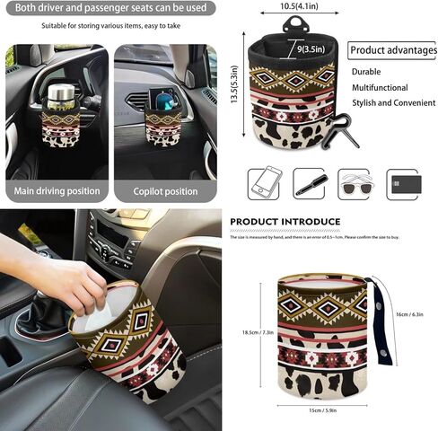 Wanyint Aztec Cow Print Brown Teal 12 Pcs Front Car Seat Cover Set with Bucket Seat Cover Steering Wheel Cover Seat Belt Pad Armrest Cover Coaster Trash Bag Air Vent Bag Rearview Mirror Cover Keychain in Kuwait