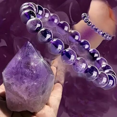 Amethyst Crystal Bracelets for Women Men Handmade Deep Purple Gemstone Natural Stone Elastic Adjustable Yoga Beaded Bracelet Feng Shui Wealth Amulet Prosperity Money Good Luck Friendship Jewelry Gift in Saudi Arabia