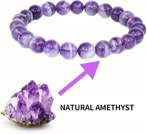 Amethyst Crystal Bracelets for Women Men Handmade Deep Purple Gemstone Natural Stone Elastic Adjustable Yoga Beaded Bracelet Feng Shui Wealth Amulet Prosperity Money Good Luck Friendship Jewelry Gift in Saudi Arabia