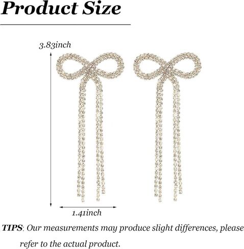 Silver Bow Earrings for Women Dangling Sparkly Rhinestone Long Tassel Chandelier Earrings Wedding Bridal Jewelry Prom Homecoming Dresses 2025 Stocking Stuffers in Saudi Arabia