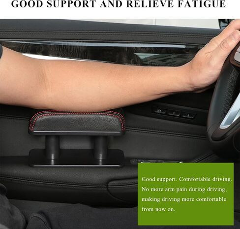 Car Armrest Pad, Adjustable Height Left Elbow Support Anti-Fatigue Car Door Arm Rest Cushion, Leather Central and Side Booster Pad Relieve Driver's Arm Fatigue, Car Accessories (Black) in Saudi Arabia