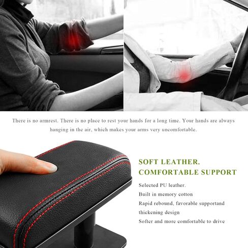 Car Armrest Pad, Adjustable Height Left Elbow Support Anti-Fatigue Car Door Arm Rest Cushion, Leather Central and Side Booster Pad Relieve Driver's Arm Fatigue, Car Accessories (Black) in Saudi Arabia