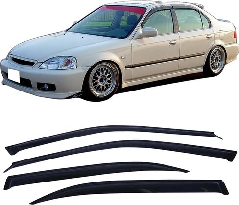 Window Visor Compatible With 1996-2000 Honda Civic, Slim Style Smoke EK2 EK Sun Rain Wind Window Guard Sun Shade Wind Deflector 1.6MM by IKON MOTORSPORTS, 1997 1998 1999 in Saudi Arabia