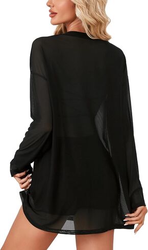 فستان Rooscier نسائي شفاف بأكمام طويلة وفضفاض مناسب للسهرات in Saudi Arabia
