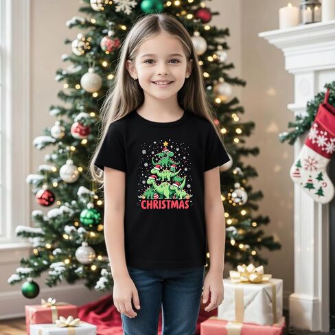 Christmas Shirts for Kids Featuring Cute Excavator Christmas Tree Dinosaur - Classic Crewneck Cotton Tees for Ages 2-7 Years in Saudi Arabia