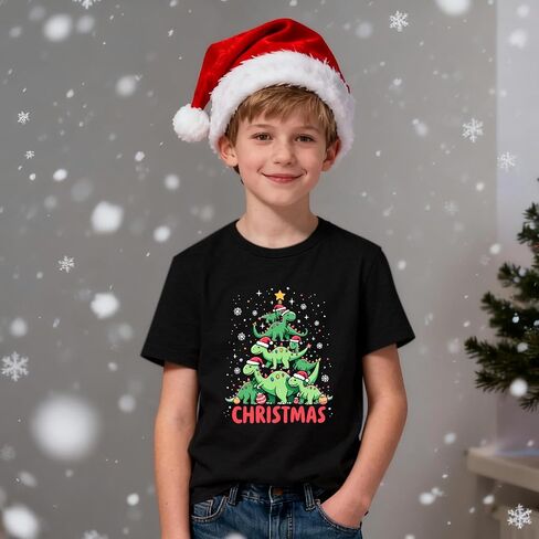 Christmas Shirts for Kids Featuring Cute Excavator Christmas Tree Dinosaur - Classic Crewneck Cotton Tees for Ages 2-7 Years in Saudi Arabia