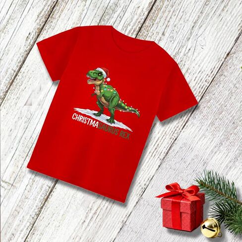 قمصان عيد الميلاد للأطفال تتميز بديناصور شجرة عيد الميلاد اللطيف - تي شيرتات قطنية كلاسيكية ذات رقبة مستديرة للأعمار من 2 إلى 7 سنوات in Kuwait