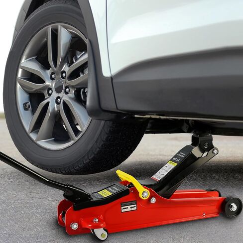 5 Piece Car Jack and Stand Kit, 2 Ton(4400lb) Low Profile Hydraulic Trolley Service Floor Jack Combo with 2 Jack Stands & Tire Repair Kit for Garages,Repair Shops,Lifting Range 3.3" - 15.2",Red in Saudi Arabia