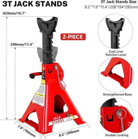 5 Piece Car Jack and Stand Kit, 2 Ton(4400lb) Low Profile Hydraulic Trolley Service Floor Jack Combo with 2 Jack Stands & Tire Repair Kit for Garages,Repair Shops,Lifting Range 3.3" - 15.2",Red in Saudi Arabia