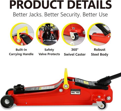 5 Piece Car Jack and Stand Kit, 2 Ton(4400lb) Low Profile Hydraulic Trolley Service Floor Jack Combo with 2 Jack Stands & Tire Repair Kit for Garages,Repair Shops,Lifting Range 3.3" - 15.2",Red in Saudi Arabia