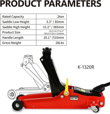 5 Piece Car Jack and Stand Kit, 2 Ton(4400lb) Low Profile Hydraulic Trolley Service Floor Jack Combo with 2 Jack Stands & Tire Repair Kit for Garages,Repair Shops,Lifting Range 3.3" - 15.2",Red in Saudi Arabia