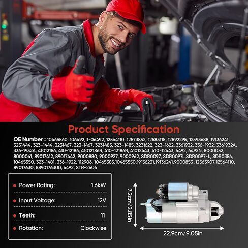 6492N Starter Compatible with Chevy Silverado 1500 HD 1999-2005, GMC Sierra 1500 HD 2000-2005, Express 2500 3500 2003-2005, Cadillac Escalade 2002-2005, Express 2500 3500 2003-2005, 10465550 10465560 in Saudi Arabia