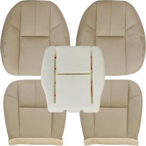 NLQR Driver and Passenger Side Bottom and Top Replacement Seat Covers Tan & Driver Bottom Foam Cushion Compatible with Chevy Silverado Tahoe Suburban Avalanche GMC Sierra Yukon 2007-2014 in Saudi Arabia