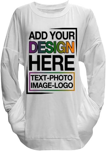 Custom Plus Size Long Sleeve Tunic Tops for Women Design Your Own Shirts with Photos Image Text Graphic Tshirts in Saudi Arabia