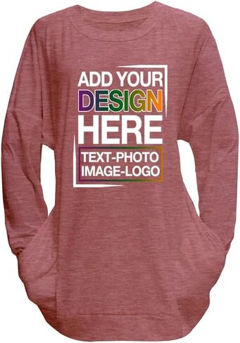 Custom Plus Size Long Sleeve Tunic Tops for Women Design Your Own Shirts with Photos Image Text Graphic Tshirts in Saudi Arabia