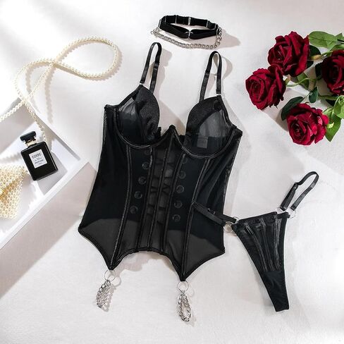 Women’s Sexy Mesh Lingerie Set – 3-Piece Spandex Bodysuit, Slimming Body-Shaper, Intimates in Saudi Arabia