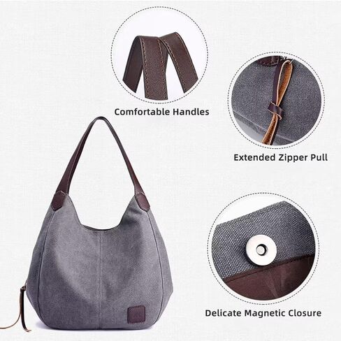 Handbag for Women Canvas Work Tote Bag Ladies Cloth Purse Casual Everyday Shoulder Bag Multi-Pocket Top Handle Handbag in Saudi Arabia