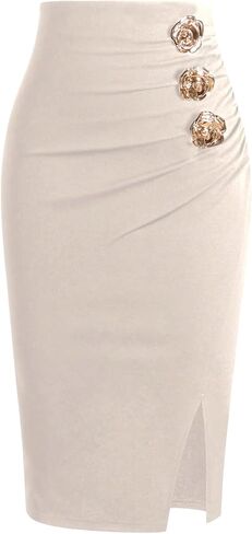 SweatyRocks Women's Elegant Ruched Midi Skirt Split High Waisted Bodycon Pencil Skirts in Saudi Arabia