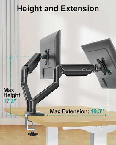 Dual Monitor Desk Mount - Adjustable Monitor Arm for 2 Monitors up to 32 inches/19.8 lbs, Double Monitor Desk Stand VESA Bracket with C-Clamp & Grommet Mounting, Swivel Computer Screen Mount, Freelift in Kuwait