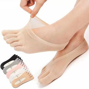 Orthopedic Toe Compression Socks - 5 Pairs No Show Toe Socks for Women, Low Cut Five Fingers Running Athletic Invisible Boat Socks in Saudi Arabia