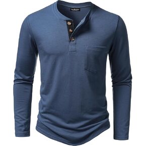 تي شيرت رجالي من LucMatton خفيف الوزن Henley كاجوال قابل للتمدد وأكمام طويلة مع جيب in Kuwait