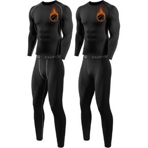 طقم ملابس داخلية حرارية للرجال مكون من قطعتين، سروال ضاغط وقمصان طويلة الأكمام مبطنة بالصوف in Kuwait