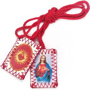 صوف أحمر كاثوليكي على شكل قلب يسوع المقدس، Detente Sagrado Corazón، غرز أيقونة مستطيلة كلاسيكية مصنوعة يدويًا بواسطة Zaraleas (3.0 سم × 2 سم) in Saudi Arabia
