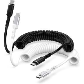 AILKIN 4FT Coiled USB C to USB C Cable, Retractable 2-Pack USB C Fast Charging Cable, Car Short Coiled Type C Cable for iPhone 16/16 Pro/15/15 Plus/15 Pro, Galaxy S24/S23/S22 and More Type C Devices in Kuwait
