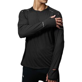 Men's Reflective Long Sleeve Running Shirt for Men, Watch & Thumb Hole - Quick Dry Athletic Top, Night Running, Hiking in Kuwait
