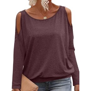 Womens Cold Shoulder Tops Banded Bottom Long Sleeve Shirts Boat Neck Fall Sexy Casual Outfits 2025 in Kuwait