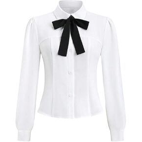 SweatyRocks Women's Puff Long Sleeve Button Down Fitted Crop Shirt Top Dressy Casual Bow Tie Elegant Blouse in Saudi Arabia