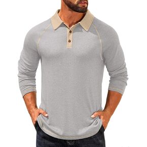 COOFANDY Mens Long Sleeve Polo Shirts Casual Button Collared Shirts Raglan Golf T Shirt in Kuwait