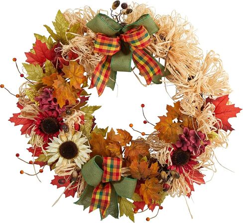 Nearly Natural 30in. Harvest Autumn Sunflower, Maple Leaves and Berries Artificial Fall Wreath with Decorative Bows in Saudi Arabia