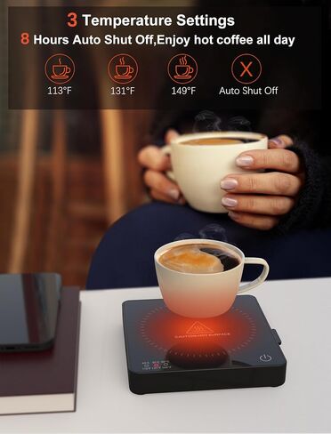 جهاز تسخين قدح القهوة مع شاحن لاسلكي بقوة 15 وات وإيقاف تلقائي وشحن USB-A، حامل هاتف لتدفئة القدح 3 في 1 و3 إعدادات لدرجة الحرارة لتسخين كوب القهوة لشمع حساء حليب الشاي الساخن in Saudi Arabia