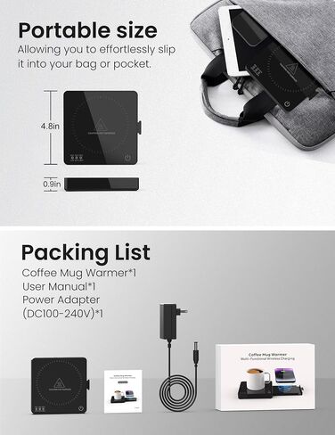 جهاز تسخين قدح القهوة مع شاحن لاسلكي بقوة 15 وات وإيقاف تلقائي وشحن USB-A، حامل هاتف لتدفئة القدح 3 في 1 و3 إعدادات لدرجة الحرارة لتسخين كوب القهوة لشمع حساء حليب الشاي الساخن in Saudi Arabia