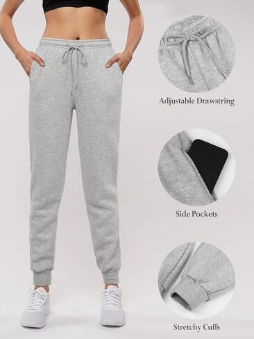 Women's Fleece Lined Joggers with Pockets Winter Soft Warm Thermal Sweatpants Athletic Cozy Lounge Pants Outdoors in Saudi Arabia