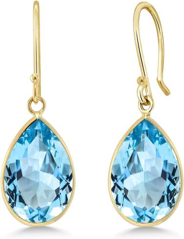 Gem Stone King 14K Yellow Gold Blue Topaz Teardrop Earrings For Women | 13.00 Cttw | Gemstone Birthstone | Pear Shape 10X15MM in Saudi Arabia