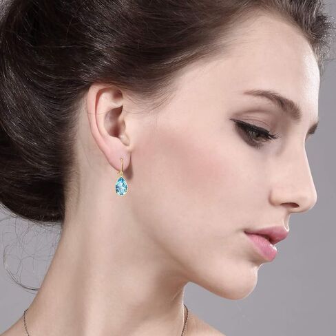 Gem Stone King 14K Yellow Gold Blue Topaz Teardrop Earrings For Women | 13.00 Cttw | Gemstone Birthstone | Pear Shape 10X15MM in Saudi Arabia