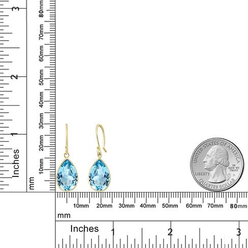 Gem Stone King 14K Yellow Gold Blue Topaz Teardrop Earrings For Women | 13.00 Cttw | Gemstone Birthstone | Pear Shape 10X15MM in Saudi Arabia