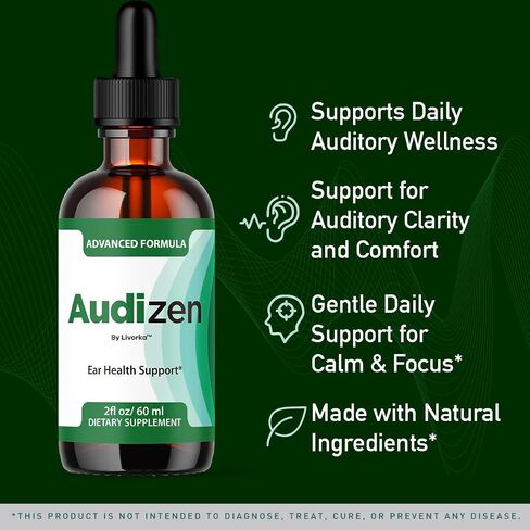 قطرات الأذن Audizen - قطرات Audizen الأصلية مكملة لدعم صحة الأذن المتقدمة سائل ممتاز طبيعي تمامًا للأذن الرنينية الصحية، دعم توازن الأذن Audi Zen، زجاجة واحدة لمدة شهر واحد in Saudi Arabia