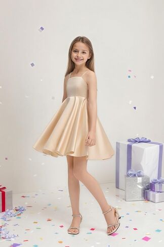 Satin Flower Girl Dress Short Spaghetti Straps Pageant Party Gown A Line Summer Holiday Graduation Dress for Kid Girls in Saudi Arabia