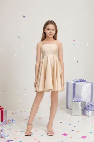 Satin Flower Girl Dress Short Spaghetti Straps Pageant Party Gown A Line Summer Holiday Graduation Dress for Kid Girls in Saudi Arabia