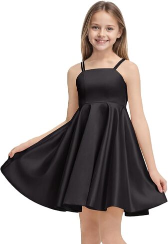 Satin Flower Girl Dress Short Spaghetti Straps Pageant Party Gown A Line Summer Holiday Graduation Dress for Kid Girls in Saudi Arabia