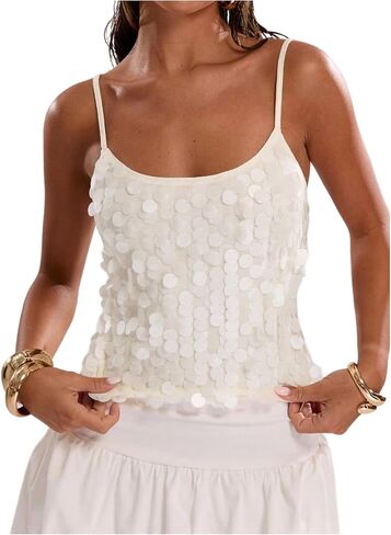 SOLY HUX Women's Sequin Cami Tops Spaghetti Strap Scoop Neck Summer Camisole Going Out Party Club Top in Saudi Arabia