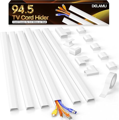 Delamu TV Cord Hider, Cord Covers for 3-4 Wires on Wall, Large Cable Hider Cable Management, Easy Set up Wire Hiders Wire Covers for Cords on Wall, TV Cables Cover Raceway, 6X W1.18 H0.67in, White in Saudi Arabia